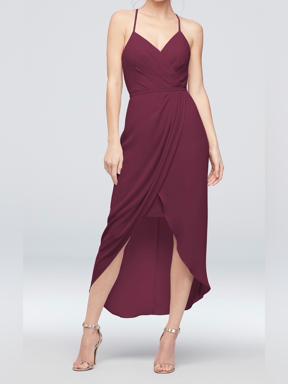 David's Bridal Chianti Wrap High-Low Bridesmaid Midi Dress Size 6 Formal Evening